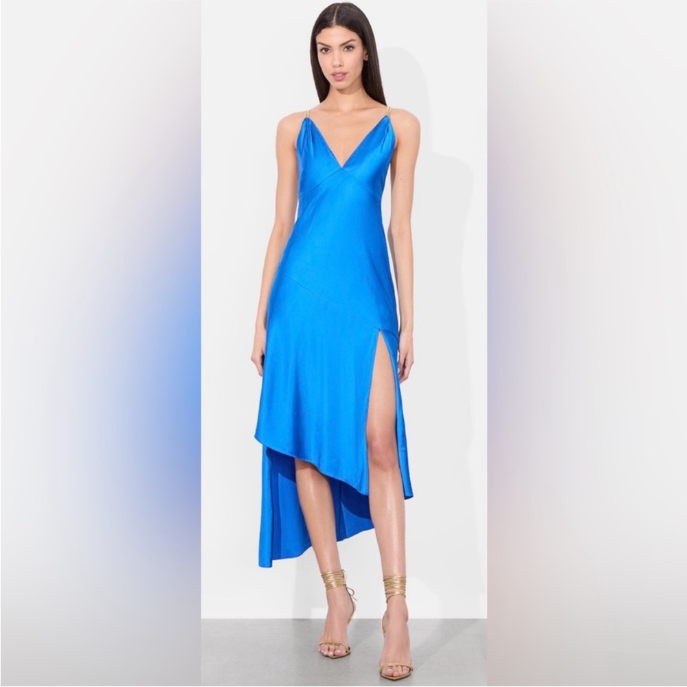 Alice + Olivia Electric Blue V-Neck High-Low Slip Dress